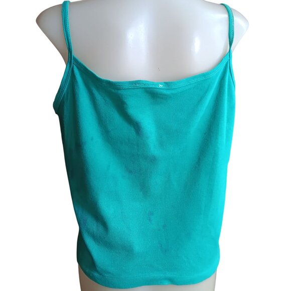 Large 1970's Single Stitch Turquoise Sleeveless Tie-Front Crop Top T-shirt - Picture 5 of 7